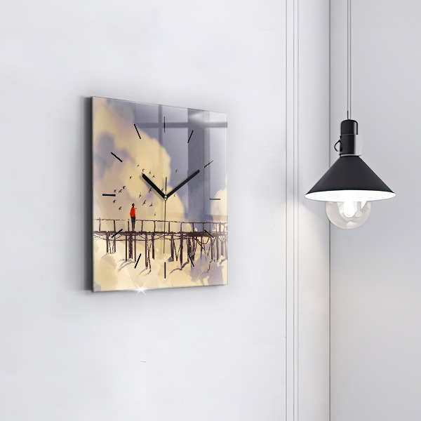Horloge murale carrée 'L''homme sur le vieux pont'