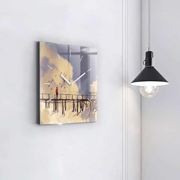 Horloge murale carrée 'L''homme sur le vieux pont'