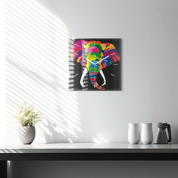 Horloge murale carrée Éléphant coloré