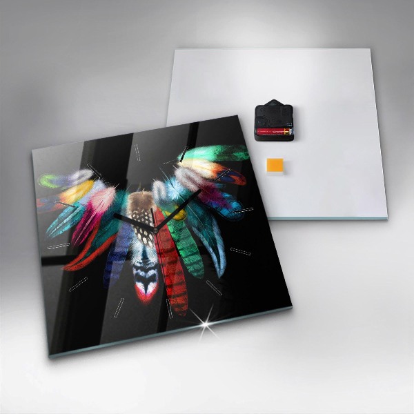 Horloge murale carrée 'Plumes d''oiseaux colorées'