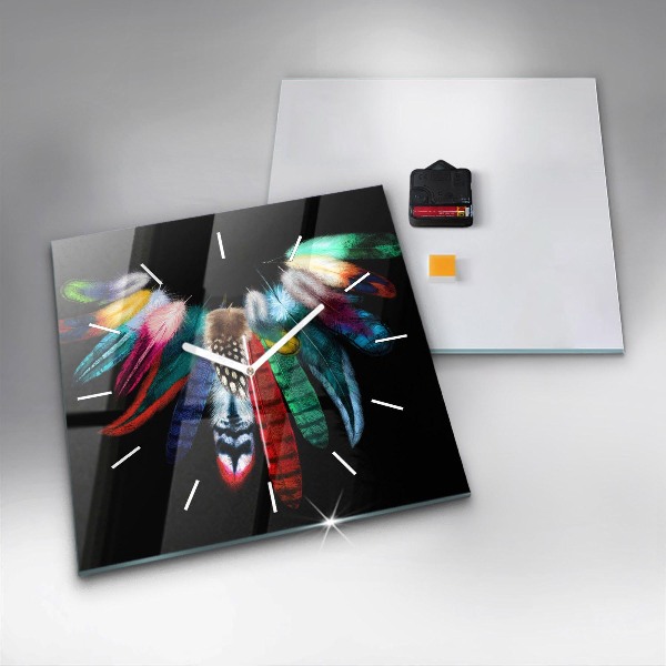 Horloge murale carrée 'Plumes d''oiseaux colorées'