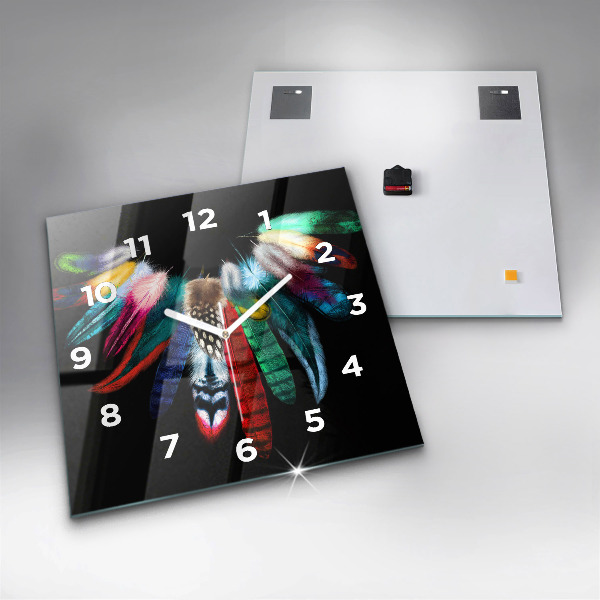 Horloge murale carrée 'Plumes d''oiseaux colorées'