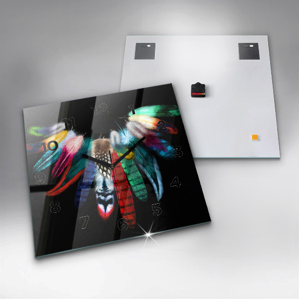 Horloge murale carrée 'Plumes d''oiseaux colorées'