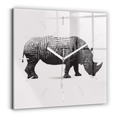 Horloge murale carrée Dessin au trait de rhinocéros