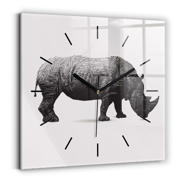 Horloge murale carrée Dessin au trait de rhinocéros