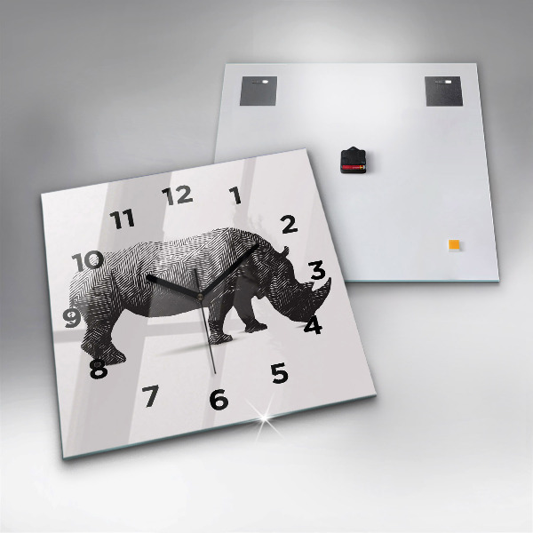Horloge murale carrée Dessin au trait de rhinocéros