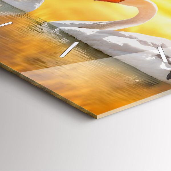 Horloge murale carrée Cygnes amoureux