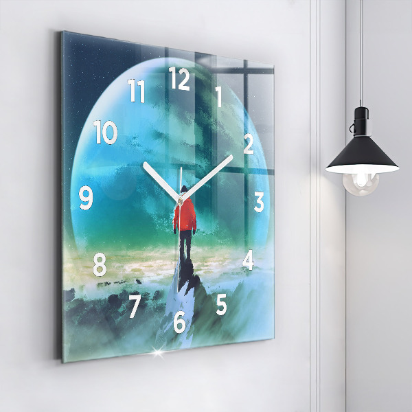 Horloge murale carrée 'L''homme dans la lune'