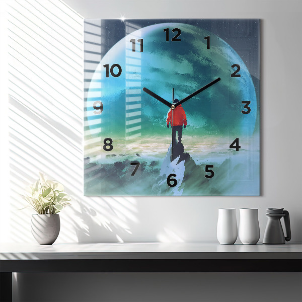 Horloge murale carrée 'L''homme dans la lune'