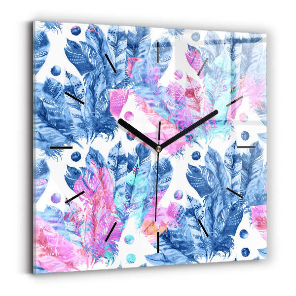 Horloge murale carrée Plumes colorées