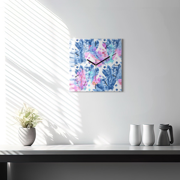 Horloge murale carrée Plumes colorées