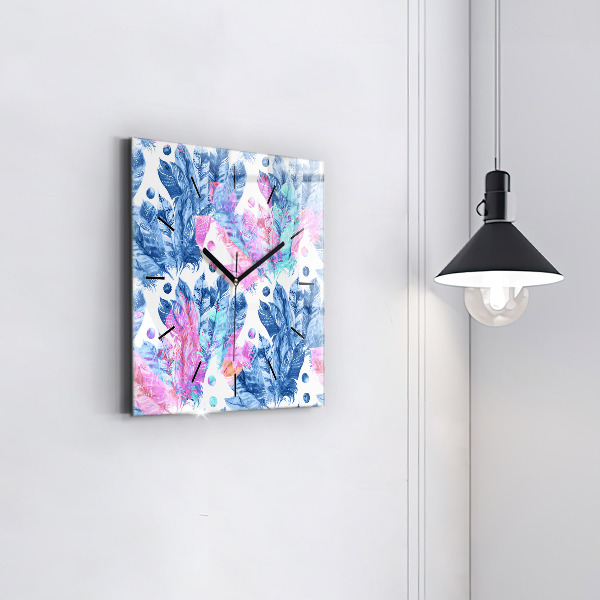 Horloge murale carrée Plumes colorées