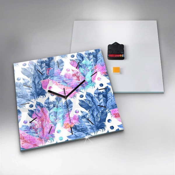 Horloge murale carrée Plumes colorées