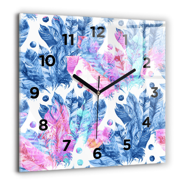 Horloge murale carrée Plumes colorées