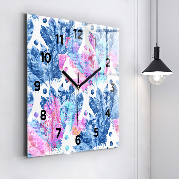 Horloge murale carrée Plumes colorées