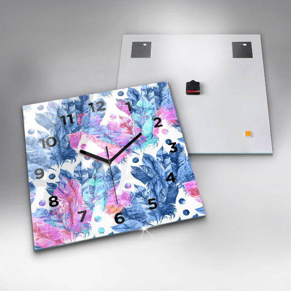 Horloge murale carrée Plumes colorées