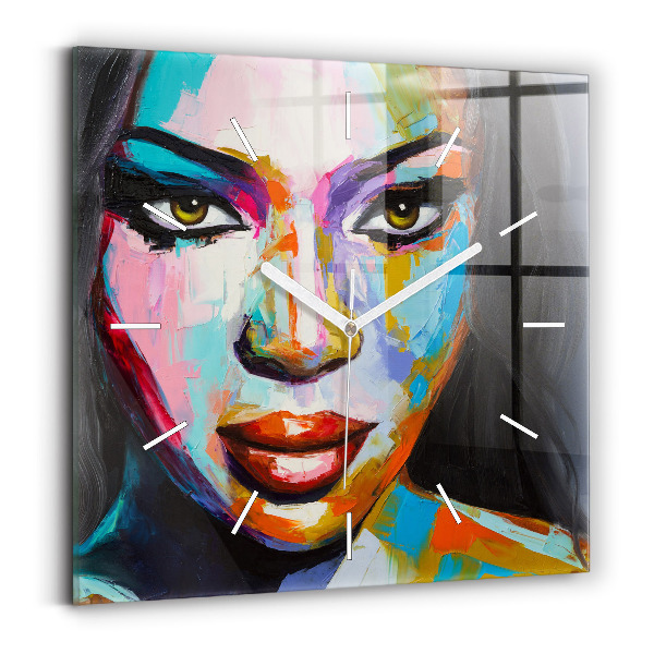 Horloge murale carrée Visage de femme coloré