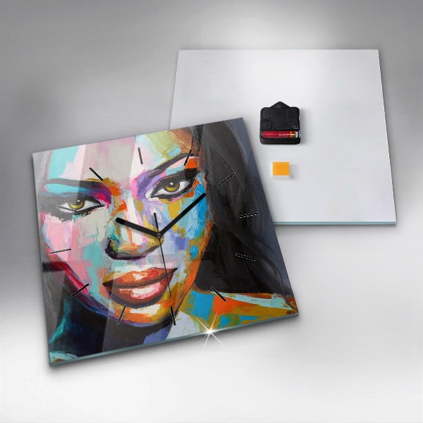 Horloge murale carrée Visage de femme coloré