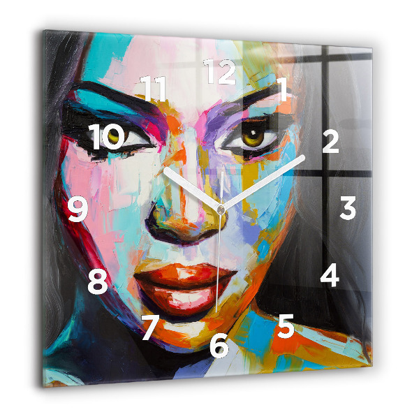 Horloge murale carrée Visage de femme coloré