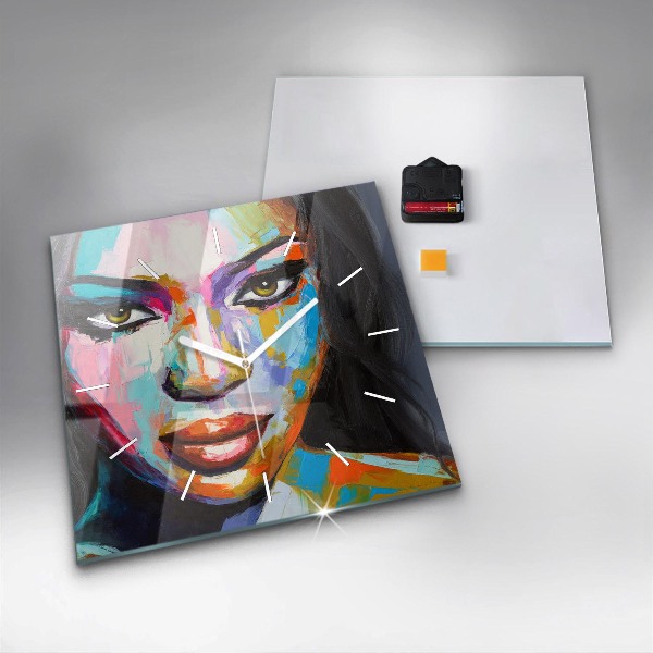 Horloge murale carrée Visage de femme coloré