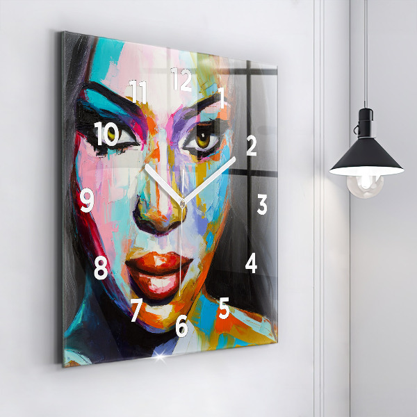 Horloge murale carrée Visage de femme coloré