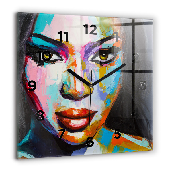 Horloge murale carrée Visage de femme coloré