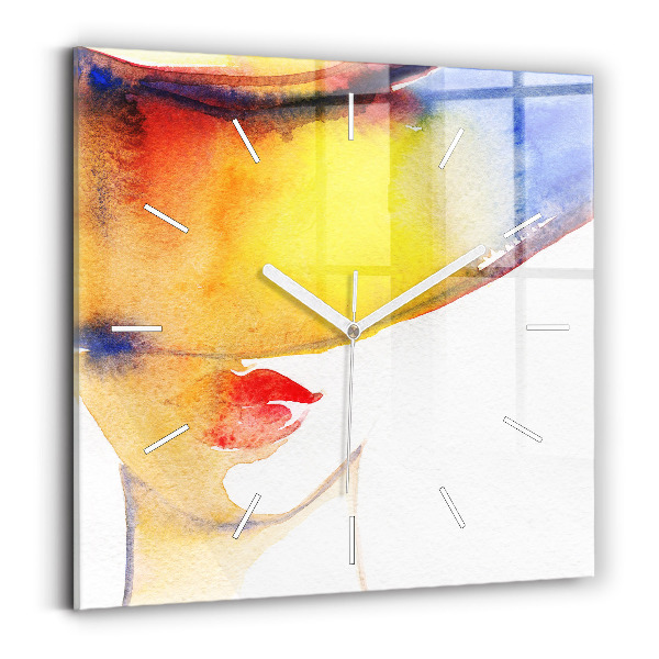 Horloge murale carrée Femme au chapeau
