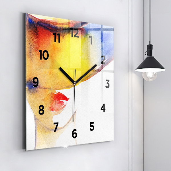 Horloge murale carrée Femme au chapeau