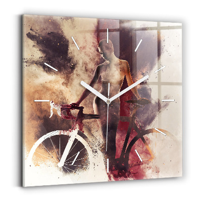 Horloge murale carrée Femme et vélo