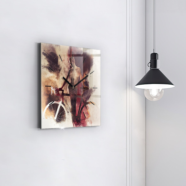 Horloge murale carrée Femme et vélo