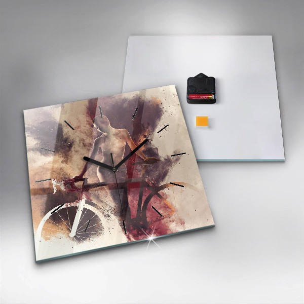 Horloge murale carrée Femme et vélo