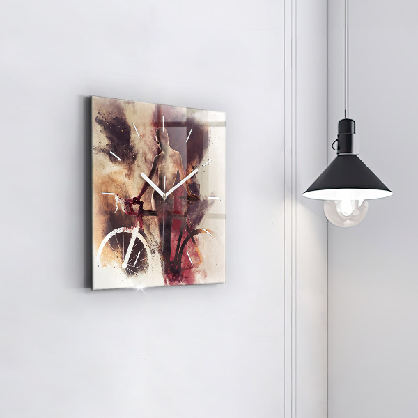 Horloge murale carrée Femme et vélo