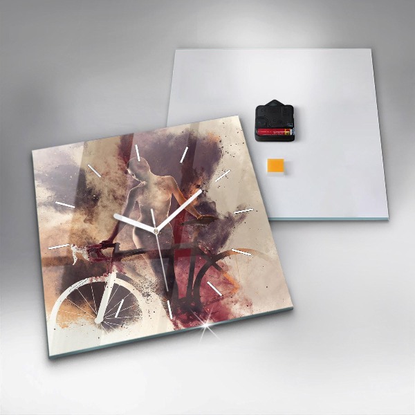 Horloge murale carrée Femme et vélo