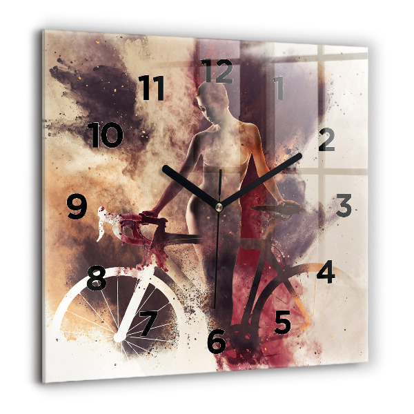 Horloge murale carrée Femme et vélo