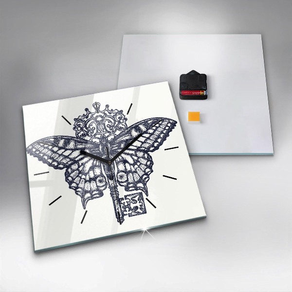 Horloge murale carrée Papillon et clé - style bohème
