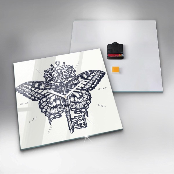 Horloge murale carrée Papillon et clé - style bohème