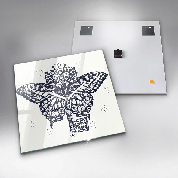 Horloge murale carrée Papillon et clé - style bohème