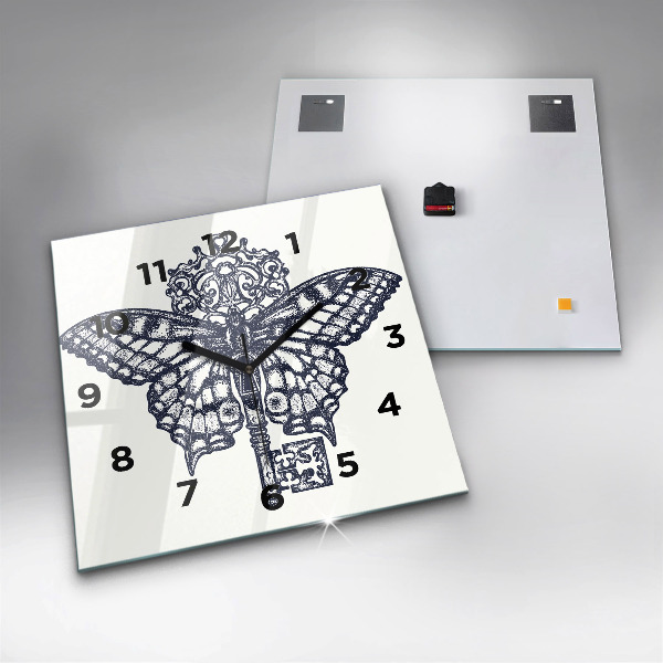 Horloge murale carrée Papillon et clé - style bohème