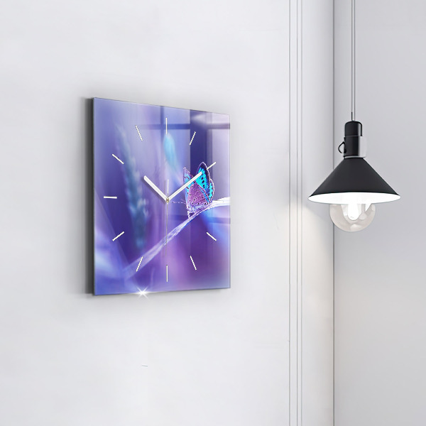 Horloge murale carrée 'Papillon sur l''herbe'