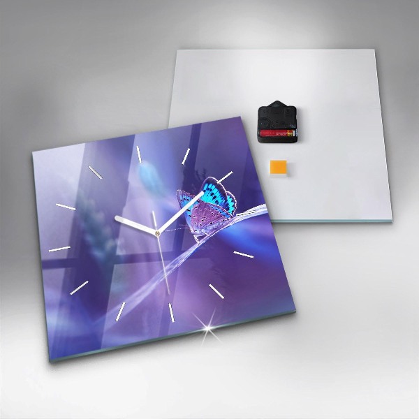 Horloge murale carrée 'Papillon sur l''herbe'