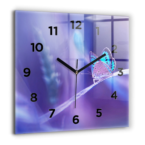 Horloge murale carrée 'Papillon sur l''herbe'