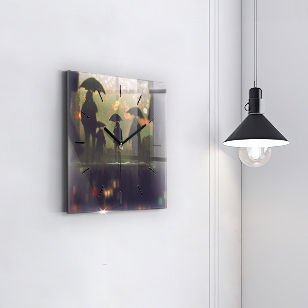 Horloge murale carrée Des gens avec des parapluies