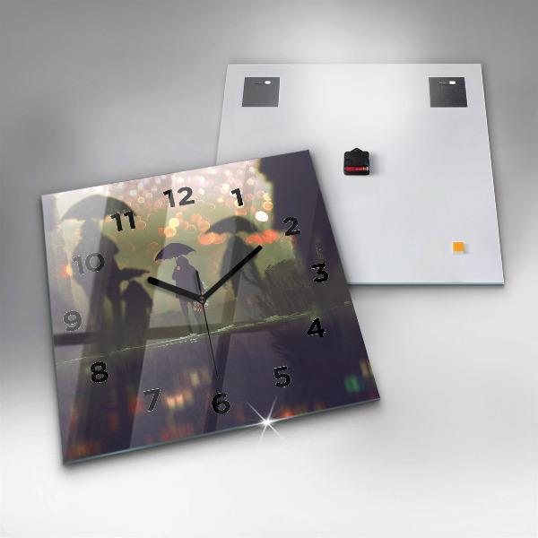 Horloge murale carrée Des gens avec des parapluies