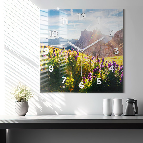 Horloge murale carrée Prairie de lavande