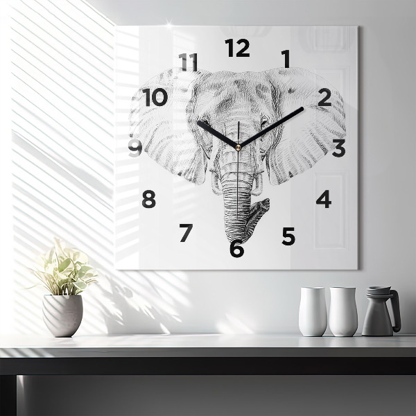 Horloge murale carrée 'Tête d''éléphant graphique'