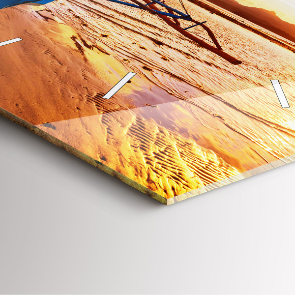 Horloge murale carrée Bateau et coucher de soleil