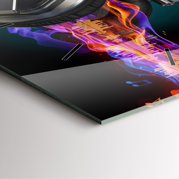 Horloge murale carrée Casques et ondes sonores