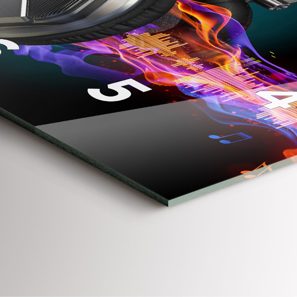 Horloge murale carrée Casques et ondes sonores