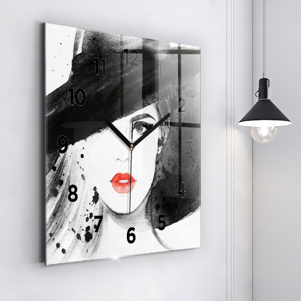 Horloge murale carrée Femme au chapeau
