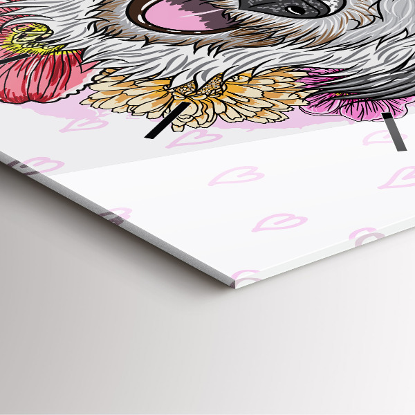 Horloge murale carrée Chien heureux dans les fleurs